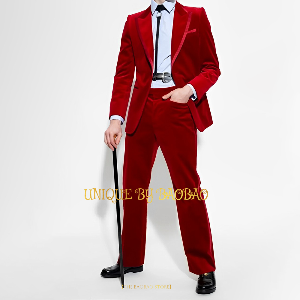 Men's Red Velvet 2 Piece Suit  - Men'S Fashion Xmas Party recension och pris
